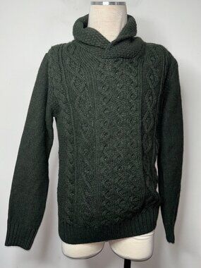 Paolo Mondo Men's Wool Blend Cableknit Sweater Shawl Collar Forest Green M Italy